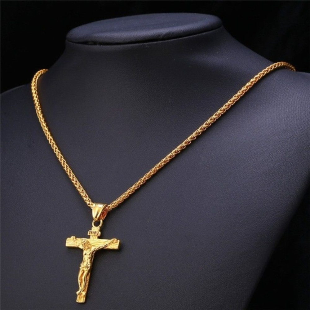 18kt Gold Plated Cross Crucifix Necklace and Chain